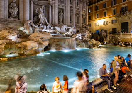 ROME, ITALY - OCTOBER 5, 2012: The famous Trevi Fountain at night. This place is one of the most visited in Rome.のeditorial素材