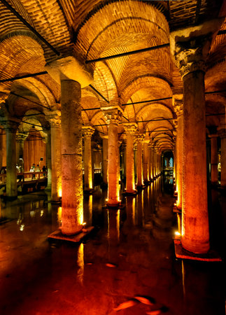 ISTANBUL - MAY 25, 2013: Inside the Basilica Cistern. It is the largest of several hundred ancient cisterns that lie beneath the city of Istanbul (formerly Constantinople).のeditorial素材