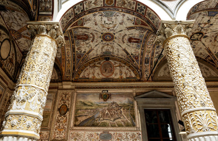 Ornate courtyard in the Palazzo Vecchio in Florence, Italyのeditorial素材