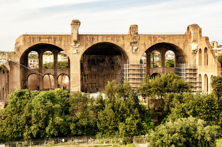 The Basilica of Maxentius and Constantine in the Roman Forum in Rome, Italy.の写真素材