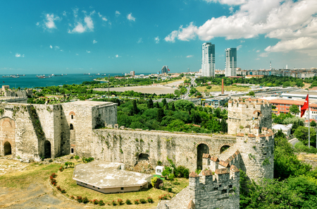 The Yedikule Fortress in Istanbul, Turkey. Yedikule fortress, or Castle of Seven Towers, is the famous fortress built by Sultan Mehmed II in 1458.の写真素材