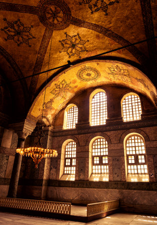 Interior of the Hagia Sophia, Istanbul. Hagia Sophia (Ayasofya) is the greatest monument of Byzantine Culture. It was built in the 6th century.のeditorial素材