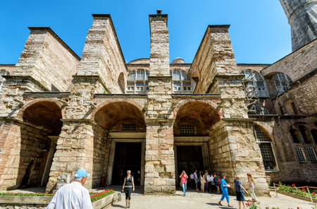 ISTANBUL - MAY 26, 2013: Tourists visit the Hagia Sophia (Ayasofya). Church of Hagia Sophia is the greatest monument of Byzantine Culture and tourist attraction.のeditorial素材
