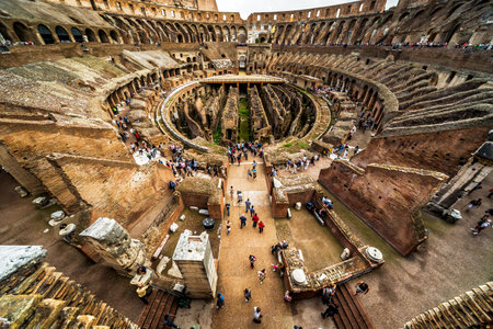 ROME - MAY 1O, 2014: Inside the Colosseum (Coliseum). The Colosseum is an important monument of antiquity and is one of the main tourist attractions of Rome.のeditorial素材