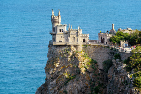 The well known castle Swallow's Nest on the rock in the Black Sea in Crimea, Russiaのeditorial素材