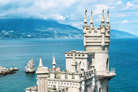 The famous castle Swallow's Nest on the rock in the Black Sea in Crimea, Russiaのeditorial素材