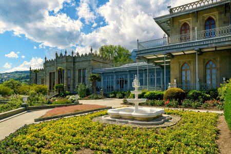 Vorontsov Palace in the town of Alupka, Crimea, Russiaのeditorial素材