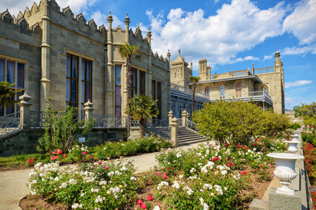 ALUPKA, RUSSIA - MAY 20, 2016: Vorontsov Palace in the town of Alupka. Vorontsov Palace is one of the attractions of the Crimea.のeditorial素材