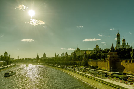 View of the Moscow Kremlin from Moskva River at summer dayのeditorial素材