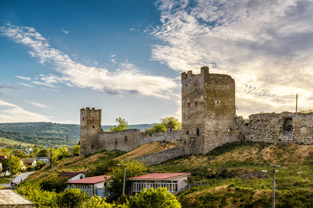 The ruins of Genoese fortress in the city of Feodosia, Crimea, Russiaの写真素材