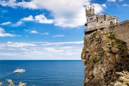 The well-known Swallow's Nest castle on the rock in the Black Sea in Crimea, Russiaの写真素材