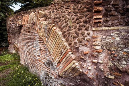 Ancient Roman brick ruins background. Roman Forum in Rome, Italy.の写真素材