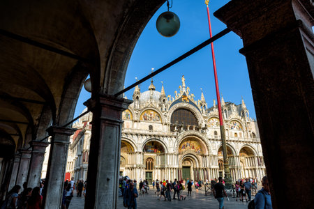 Venice, Italy - May 20, 2017: Basilica di San Marco (Saint Mark's Basilica) on the Piazza San Marco. This is the main square of Venice.のeditorial素材