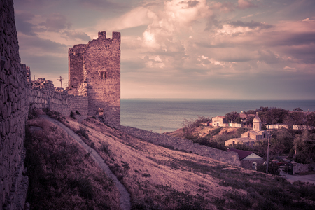 Ancient Genoese fortress in the city of Feodosia, Crimea, Russiaの写真素材