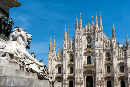 Piazza del Duomo with Milan Cathedral (Duomo di Milano) in Milan, Italy. Milan Duomo is the largest church in Italy.の写真素材