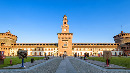 Milan, Italy - May 22, 2017: Inside the Sforza Castel (Castello Sforzesco). This castle was built in the 15th century by Francesco Sforza, Duke of Milan.のeditorial素材