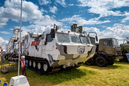 Moscow Region - July 21, 2017: The Tor-M2DT russian air defense missile system at the International Aviation and Space Salon (MAKS). The system is especially designed to be used for Arctic region.のeditorial素材
