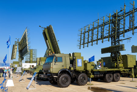 Moscow Region - July 21, 2017: Modern Russian military mobile radar stations at the International Aviation and Space Salon (MAKS).のeditorial素材