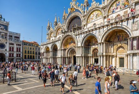 Venice, Italy - May 19, 2017: Piazza San Marco (Saint Mark's Square) with Basilica di San Marco. This is the main square of Venice.のeditorial素材