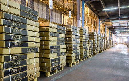 Moscow - August 1, 2017: A lot of the goods are in the large warehouse. Moscow is a modern city with well-developed logistics infrastructure.のeditorial素材
