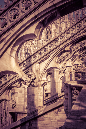 The roof of the Milan Cathedral (Duomo di Milano) in Milan, Italy. Milan Duomo is the largest church in Italy and the fifth largest in the world.の写真素材