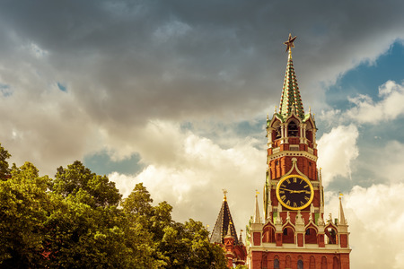 The Moscow Kremlin with the Spasskaya tower in the Red Square, Russia.の写真素材