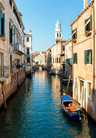 The canal in Venice is a street in the city, Italy. Motor boats are the main transport in Venice.の写真素材