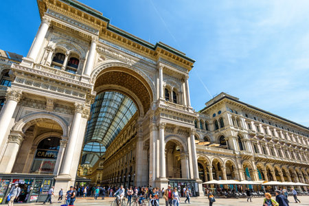 Milan, Italy - May 16, 2017: The Galleria Vittorio Emanuele II on the Piazza del Duomo (Cathedral Square). This gallery is one of the world's oldest shopping malls and tourist attraction of Milan.のeditorial素材