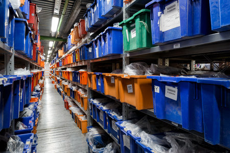 Moscow - March 18, 2016: A lot of the goods are in the large warehouse. Moscow is a modern city with well-developed logistics infrastructure.のeditorial素材