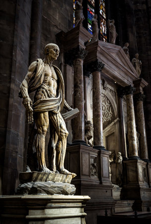 Milan, Italy - May 16, 2017:  The famous statue of Saint Bartholomew Flayed  in the Milan Cathedral (Duomo di Milano). Milan Duomo is the largest church in Italy and the fifth largest in the world.のeditorial素材