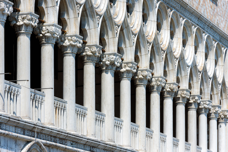 Colonnade of the facade of the Doge`s Palace, or Palazzo Ducale, in Venice, Italy. Dode`s Palace is one of the main tourist destination in Venice.の写真素材