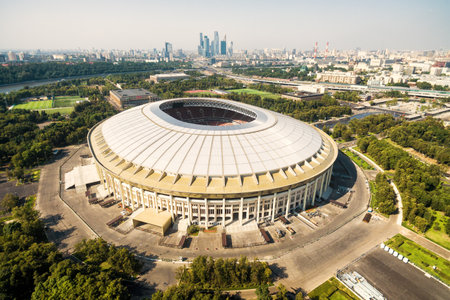 Aerial view of Moscow with the Luzhniki Stadium in 2017, Russia. Luzhniki Stadium has been selected for the 2018 FIFA World Cup.のeditorial素材