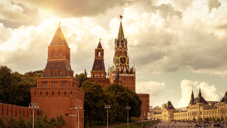 Moscow Kremlin on the Red Square, Russia. The Moscow Kremlin is the residence of the Russian president and the main tourist attraction of Moscow.のeditorial素材
