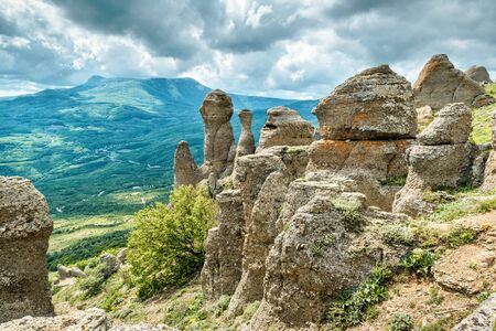 Rock formations of the Demerdji mountain, Crimea, Russia. Valley of Ghosts, landmark of Crimea....