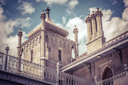 Crimea - May 20, 2016: Vorontsov Palace close-up in Crimea, Russia. Old Vorontsov Palace is one of the main landmarks of Crimea. Historical architecture of Southern coast of Crimea in arabic style.のeditorial素材