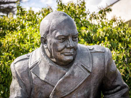 Yalta, Crimea - May 17, 2016: Statue of Winston Churchill by Tsereteli in Livadia Palace, Crimea, Russia. Famous Conference was held here in 1945. Portrait of Prime Minister of UK Churchill close-up.のeditorial素材