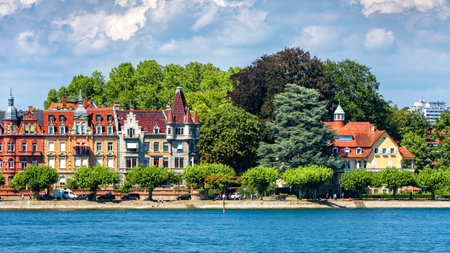 Constance or Konstanz in summer, Germany. Scenic view of coast of Constance Lake (Bodensee)....