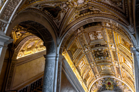 Venice, Italy - May 20, 2017: Staircase of the Renaissance inside the Doge`s Palace in Venice. Medieval Palazzo Ducale is a famous landmark of the city. Beautiful ornate interior of old Doge`s Palace.のeditorial素材