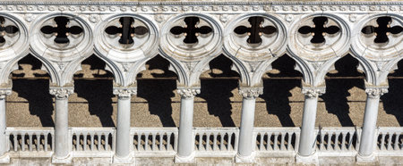 Doge`s Palace or Palazzo Ducale taken from above, Venice, Italy. It is old famous landmark of Venice. Panoramic view of Gothic medieval Doge`s building. Renaissance architecture in the Venice center.のeditorial素材