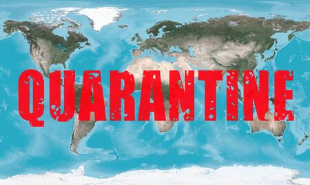 COVID-19 coronavirus epidemic, text Quarantine on global map. Novel corona virus outbreak, spread of...