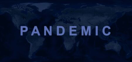 COVID-19 coronavirus crisis concept, word Pandemic on dark Earth map. Corona virus outbreak spreads...