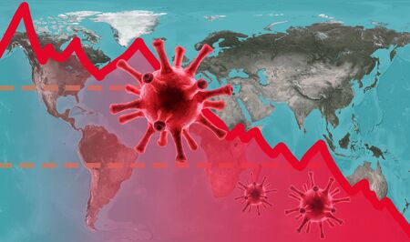 Coronavirus impacts to business, graph of stock market crash on global map. World economy hits by corona virus outbreak. Financial crisis due to COVID-19 pandemic. Elements of image furnished by NASA.の写真素材