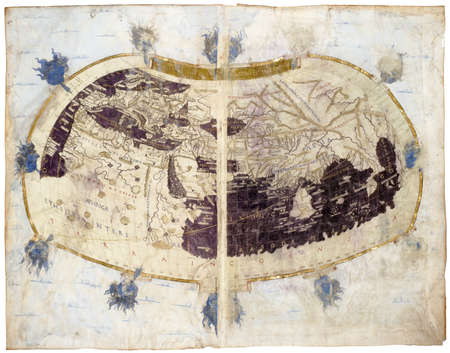 World map from rare medieval book Geography by Claudius Ptolemy published in 1480. Detailed vintage...