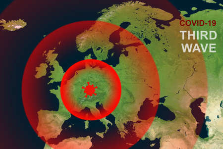COVID-19 in Europe, third wave of coronavirus in European Union. The spread of corona virus on EU map. Concept of lockdown, travel and corona restrictions.の写真素材