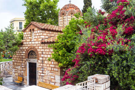 Church of St Asomati, Athens, Greece. It is historical landmark of Athens. Scenic view of medieval Byzantine building in Athens city center. Concept of Greek history, Orthodox religion and culture.の写真素材