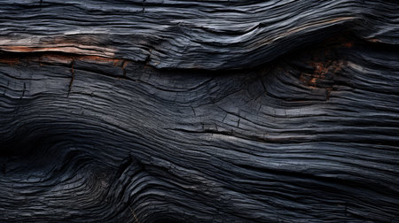 Burnt wood texture background, structure of scorched black timber. Abstract pattern of dark charred tree. Concept of charcoal, smoke, coal, grill, embers, fire, firewood, barbecue, grunge. Generative AIの素材