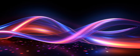 Abstract neon lines background, pattern of fast motion in futuristic digital space. Cyberspace with glowing waves of purple light energy. Concept of tech, future, data, speed, transfer. Generative AI.の素材