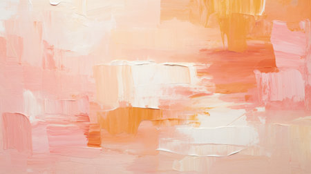 Oil paint abstract texture background, delicate pattern of rough orange peach paintbrush strokes. Theme of art, brush, pastel, soft color, wall, vintage, stain, template, wallpaper. Generative AI.の素材