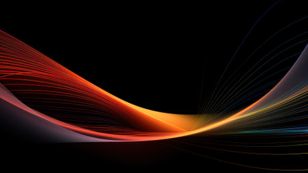 Abstract curve neon lines texture background, pattern of energy motion in dark digital space. Cyberspace with multicolored glowing waves of light. Concept of tech, color, spectrum, data, speed. Generative AI.の素材