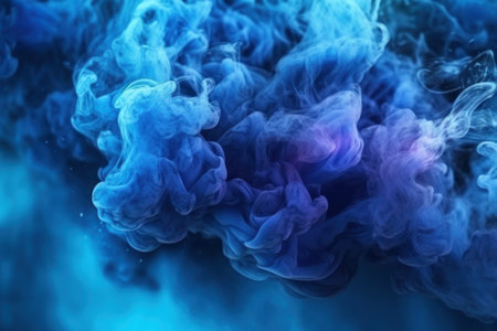 Blue smoke texture background, abstract soft pattern of steam or gas. Concept of backdrop, neon, swirl, mystery, wallpaper, Halloween. Generative AI.の素材